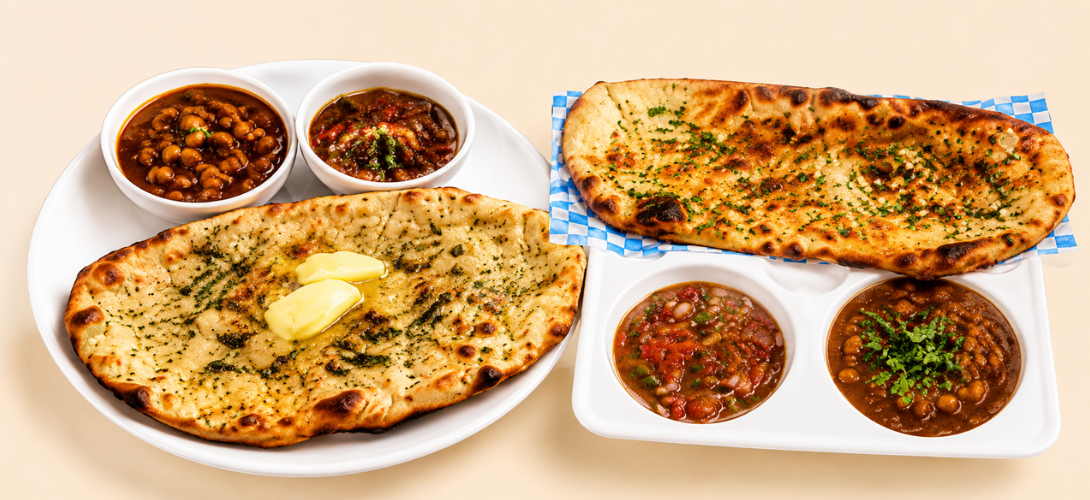 Amritsari kulcha stuffed bread baked in a clay tandoor at Sifat Indian Cuisine